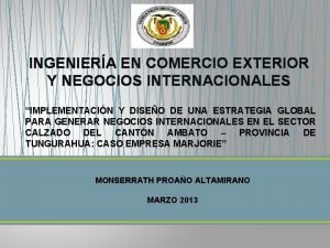 INGENIERA EN COMERCIO EXTERIOR Y NEGOCIOS INTERNACIONALES IMPLEMENTACIN