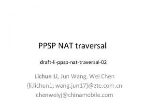 PPSP NAT traversal draftlippspnattraversal02 Lichun Li Jun Wang