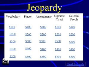 Jeopardy Vocabulary Places Amendments Supreme Court Colonial People