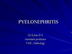 PYELONEPHRITIS Dr Kiran H S Assistant professor YMC
