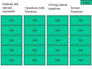 Radicals and rational exponents Operations with Functions Solving