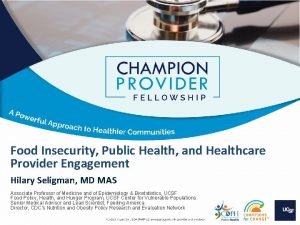 Food Insecurity Public Health and Healthcare Provider Engagement