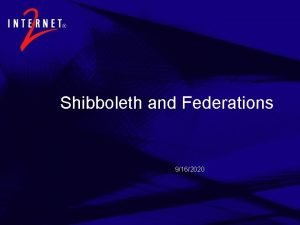 Shibboleth and Federations 9162020 Agenda Trust fabrics Federations