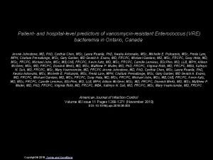 Patient and hospitallevel predictors of vancomycinresistant Enterococcus VRE