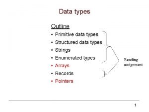 Data types Outline Primitive data types Structured data