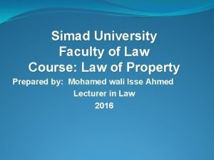 Simad University Faculty of Law Course Law of