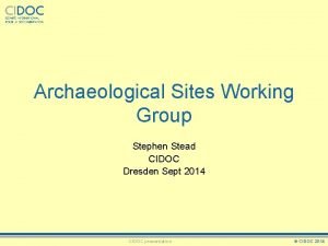 Archaeological Sites Working Group Stephen Stead CIDOC Dresden