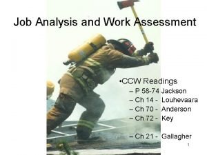 Job Analysis and Work Assessment CCW Readings P