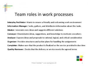 Team roles in work processes Interplay Facilitator Wants