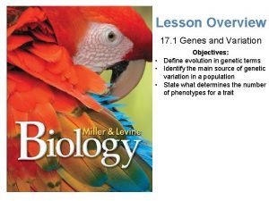Lesson Overview 17 1 Genes and Variation Objectives