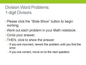 Division Word Problems 1 digit Divisors Please click