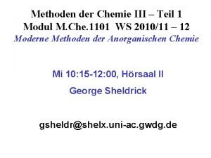 Methoden der Chemie III Teil 1 Modul M