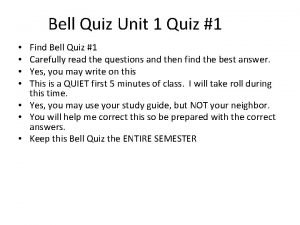 Bell Quiz Unit 1 Quiz 1 Find Bell