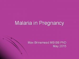 Malaria in Pregnancy Max Brinsmead MB BS Ph