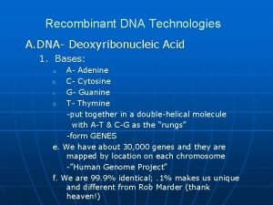 Recombinant DNA Technologies A DNA Deoxyribonucleic Acid 1