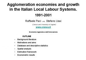 Agglomeration economies and growth in the Italian Local