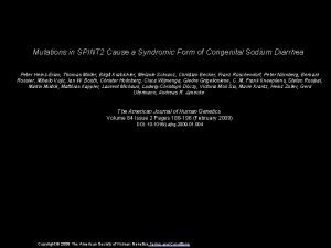 Mutations in SPINT 2 Cause a Syndromic Form