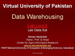 Virtual University of Pakistan Data Warehousing Lab Lect2