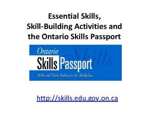 Essential Skills SkillBuilding Activities and the Ontario Skills