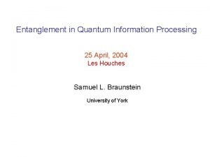 Entanglement in Quantum Information Processing 25 April 2004