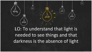 LO To understand that light is needed to