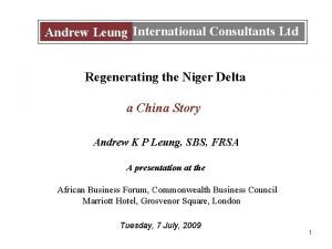 Andrew Leung International Consultants Ltd Regenerating the Niger