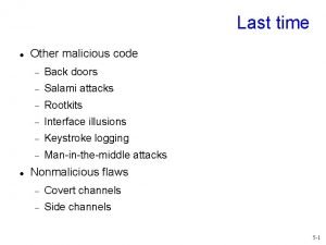 Last time Other malicious code Back doors Salami