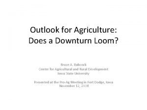 Outlook for Agriculture Does a Downturn Loom Bruce