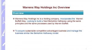Warrens Way Holdings Inc Overview v Warrens Way