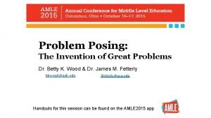 Problem Posing The Invention of Great Problems Dr
