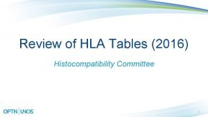 Review of HLA Tables 2016 Histocompatibility Committee 1