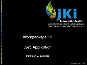 Workpackage 10 Web Application Christoph U Germeier www