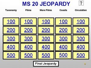 MS 20 JEOPARDY Taxonomy Films More Films Coasts MS 20 JEOPARDY Taxonomy Films More Films Coasts