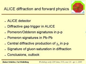 ALICE diffraction and forward physics ALICE detector Diffractive ALICE diffraction and forward physics ALICE detector Diffractive
