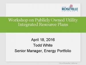 Workshop on Publicly Owned Utility Integrated Resource Plans