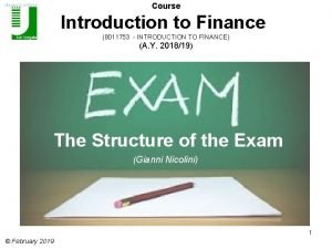 Course Introduction to Finance 8011753 INTRODUCTION TO FINANCE