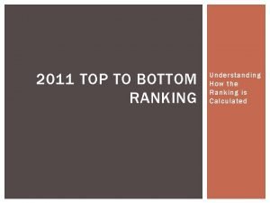 2011 TOP TO BOTTOM RANKING Understanding How the