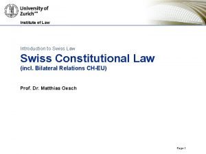 Institute of Law Introduction to Swiss Law Swiss