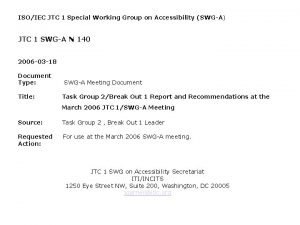 ISOIEC JTC 1 Special Working Group on Accessibility