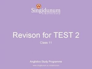 Anglistics Study Programme Revison for TEST 2 Class