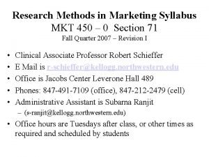 Research Methods in Marketing Syllabus MKT 450 0