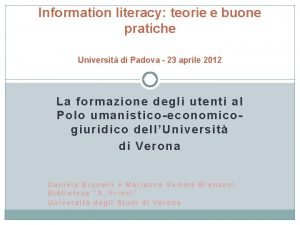 Information literacy teorie e buone pratiche Universit di