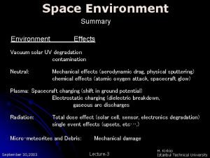 Space Environment Summary Environment Effects Vacuum solar UV