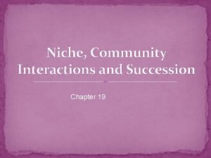 Niche Community Interactions and Succession Chapter 19 Niche