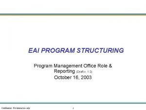 EAI PROGRAM STRUCTURING Program Management Office Role Reporting
