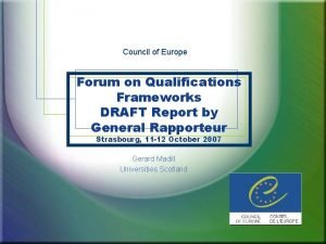 Council of Europe Forum on Qualifications Frameworks DRAFT