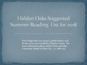 Hidden Oaks Suggested Summer Reading List for 2018