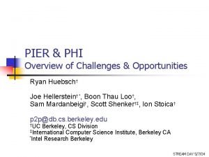 PIER PHI Overview of Challenges Opportunities Ryan Huebsch