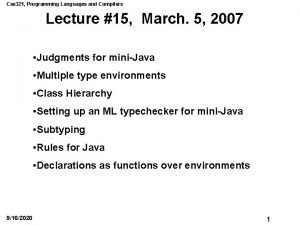 Cse 321 Programming Languages and Compilers Lecture 15