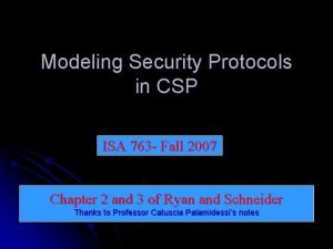 Modeling Security Protocols in CSP ISA 763 Fall